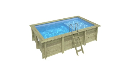 Piscine AQUA 4.65 x 2.85 - H.1.24 m avec plage, bleu pâle, fixations à sceller