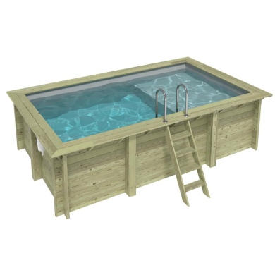 Piscine AQUA 4.65 x 2.85 - H.1.24 m avec plage, gris clair, fixations à sceller