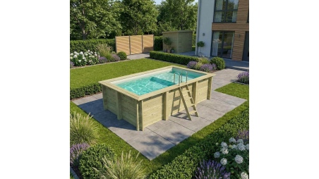 Piscine AQUA 4.65 x 2.85 - H.1.24 m avec plage, sable, fixations à sceller