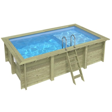 Piscine AQUA 4.65 x 2.85 - H.1.24 m avec plage, bleu pâle, fixations à visser
