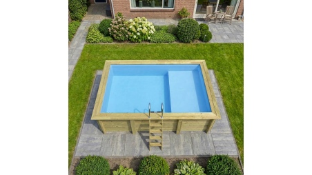 Piscine AQUA 4.65 x 2.85 - H.1.24 m avec plage, bleu pâle, fixations à visser