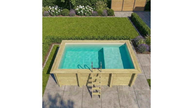 Piscine AQUA 4.65 x 2.85 - H.1.24 m avec plage, sable, cadre en métal - sans dalle