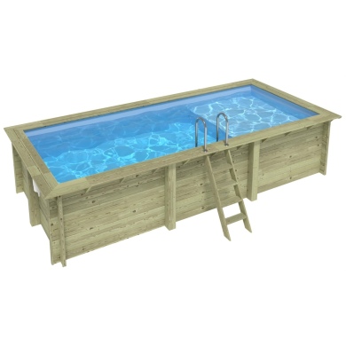 Piscine AQUA 6.1 x 2.85 - H.1.31 m avec plage, bleu pâle, fixations à visser