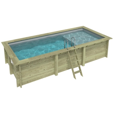Piscine AQUA 6.1 x 2.85 - H.1.31 m avec plage, gris clair, cadre en métal - sans dalle
