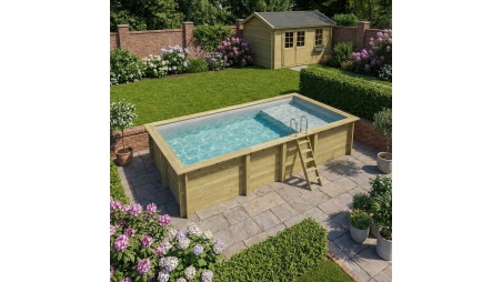 Piscine AQUA 7 x 3.75 - H.1.45 m avec plage, gris clair, fixations à sceller