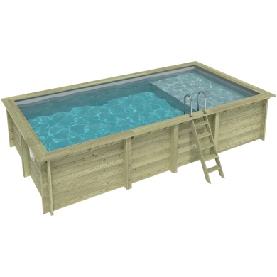Piscine AQUA 7 x 3.75 - H.1.45 m avec plage, gris clair, fixations à visser