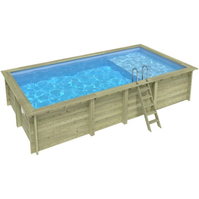 Piscine AQUA 7 x 3.75 - H.1.45 m avec plage, bleu pâle, cadre en métal - sans dalle