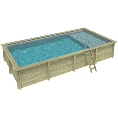 Piscine AQUA 8.5 x 4.35 - H.1.45 m avec plage, gris clair, fixations à sceller