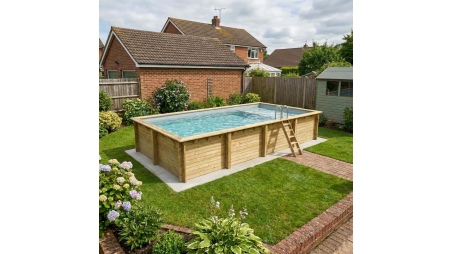 Piscine AQUA 8.5 x 4.35 - H.1.45 m avec plage, gris clair, fixations à visser