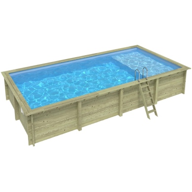 Piscine AQUA 8.5 x 4.35 - H.1.45 m avec plage, bleu pâle, cadre en métal - sans dalle