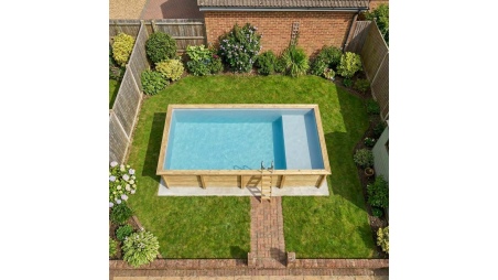 Piscine AQUA 8.5 x 4.35 - H.1.45 m avec plage, gris clair, cadre en métal - sans dalle