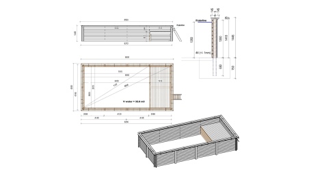 Piscine AQUA 8.5 x 4.35 - H.1.45 m avec plage, sable, cadre en métal - sans dalle
