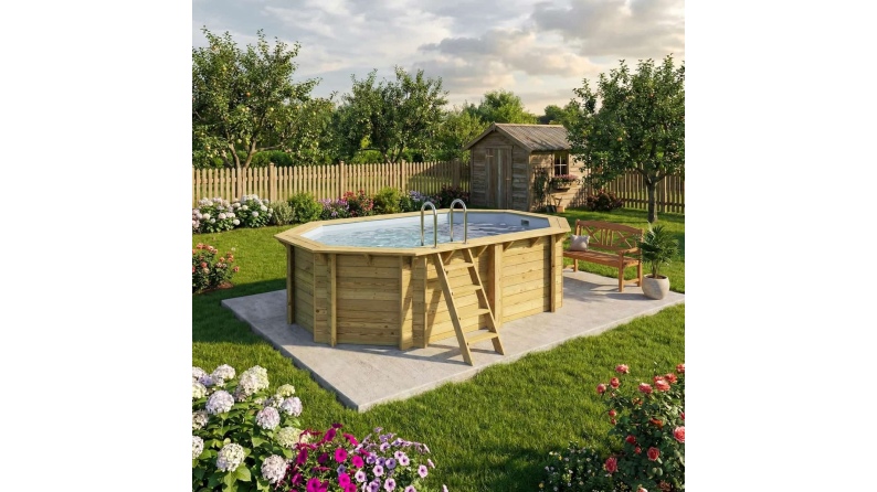 Piscine NEMO 4.3 x 3 - H.1.18 m, gris clair, cadre en métal - sans dalle