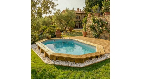 Piscine NEMO 4.3 x 3 - H.1.31 m, gris clair, cadre en métal - sans dalle