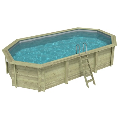 Piscine NEMO 7.3 x 3.97 - H.1.45 m, gris clair, cadre en métal - sans dalle