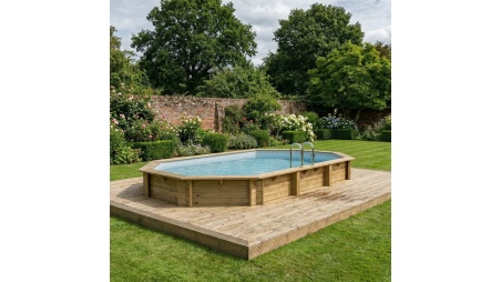 Piscine NEMO 7.3 x 3.97 - H.1.45 m, gris clair, cadre en métal - sans dalle