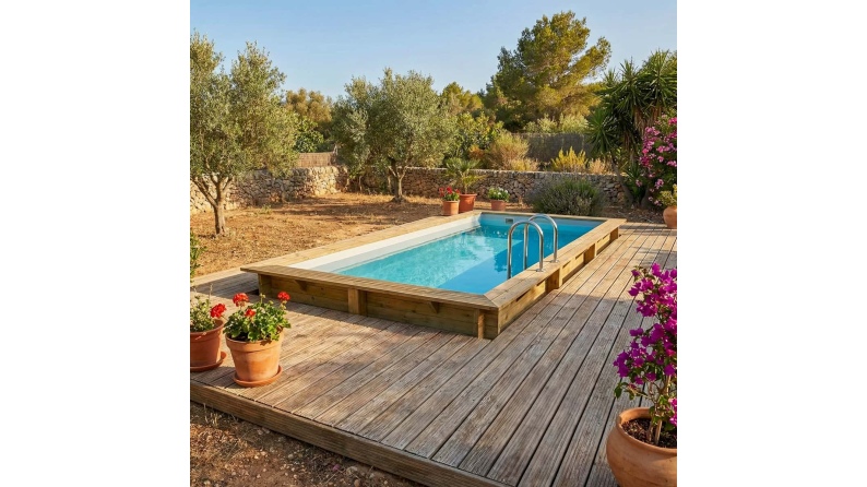 Piscine AQUA 6.1 x 2.85 - H.1.31 m, gris clair, fixations à visser