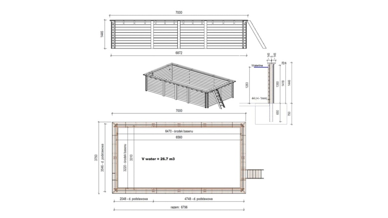 Piscine AQUA 7 x 3.75 - H.1.45 m, sable, cadre en métal - sans dalle