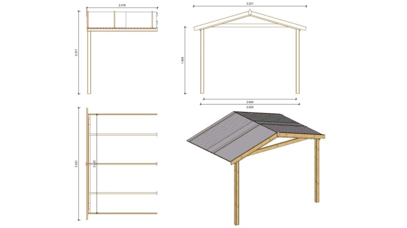 Abri de jardin en bois - 3x3 m + terrasse avec balustrade et avant-toit en bois - 15 m2 - Traité