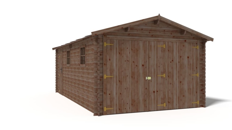Garage en bois - 21m2 - 3.5x6m - imprégné - Ep. 28mm - couleur: marron