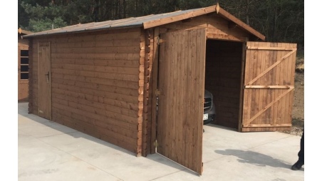 Garage en bois - 21m2 - 3.5x6m - imprégné - Ep. 28mm - couleur: marron