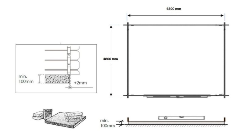 Abri de jardin en bois - 25m2 - 5x5m - Ep. 40mm - Couleur: naturel