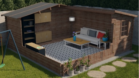 Abri de jardin en bois - 25m2 - 5x5m - Traité - Ep. 28mm - Couleur: marron