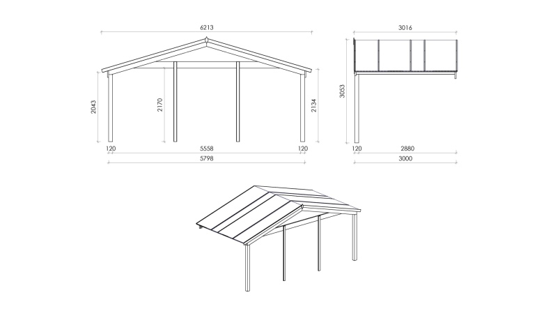 Abri de jardin en bois - 6x6 m + terrasse avec balustrade et avant-toit en bois - 54 m2
