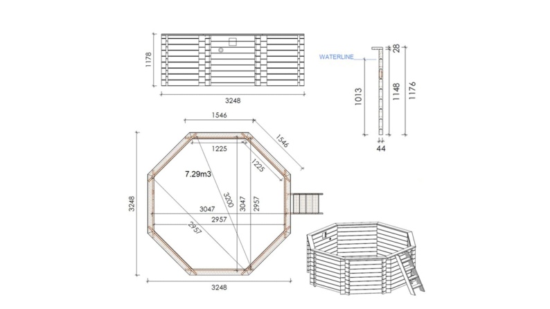 Piscine en bois CORAL 3.25 x 3.25 - H.1.18 m, bleu pâle, autoportante - sans dalle