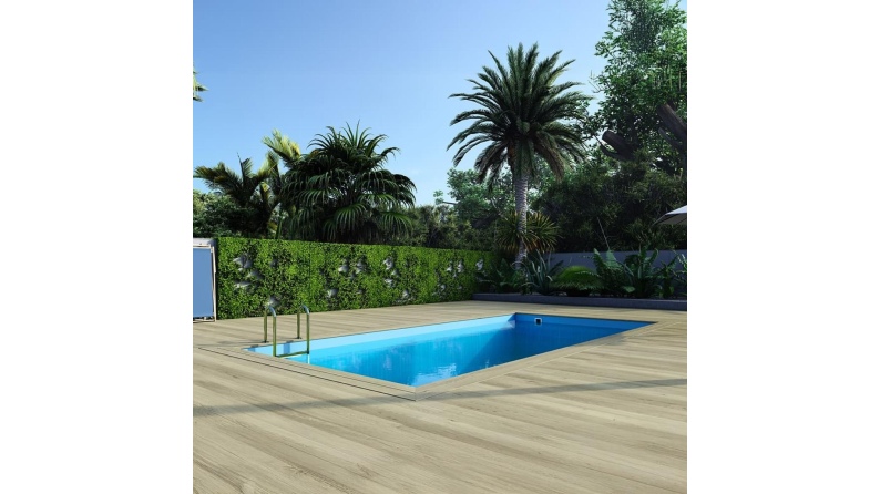 Piscine en bois AQUA 7 x 3.75 - H.1.45 m, bleu pâle, fixations à sceller