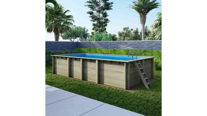 Piscine en bois AQUA 7 x 3.75 - H.1.45 m, bleu pâle, cadre en métal - sans dalle