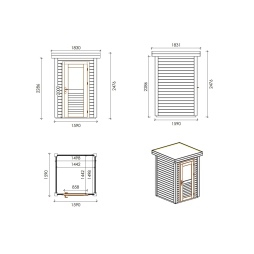 Abri de jardin en bois Mira 1.59x1.59m - 2.53m2 - Ep. 28mm - Traité