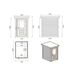 Abri de jardin en bois Mira 1.59x2.09m - 3.32m2 - Ep. 28mm - Traité