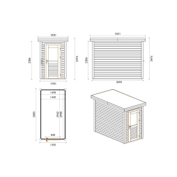 Abri de jardin en bois Mira 1.59x3.09m - 4.91m2 - Ep. 28mm - Traité