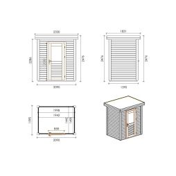 Abri de jardin en bois  2.09x1.59m - 3.32m2 - Ep. 28mm - Traité