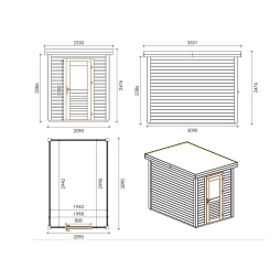 Abri de jardin en bois Vala 2.09x3.09m - 6.46m2 - Ep. 28mm - Traité