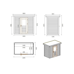 Abri de jardin en bois Rava 2.59x1.59m - 4.12m2 - Ep. 28mm - Traité