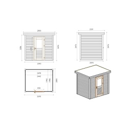 Abri de jardin en bois Rava 2.59x2.09m - 5.41m2 - Ep. 28mm - Traité