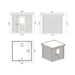 Abri de jardin en bois Rava 2.59x2.59m - 6.71m2 - Ep. 28mm - Traité