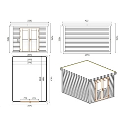 Abri de jardin en bois Aura 3.09x4.09m - 12.64m2 - Ep. 28mm - Traité
