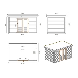 Abri de jardin en bois  4.09x2.59m - 10.59m2 - Ep. 28mm - Traité