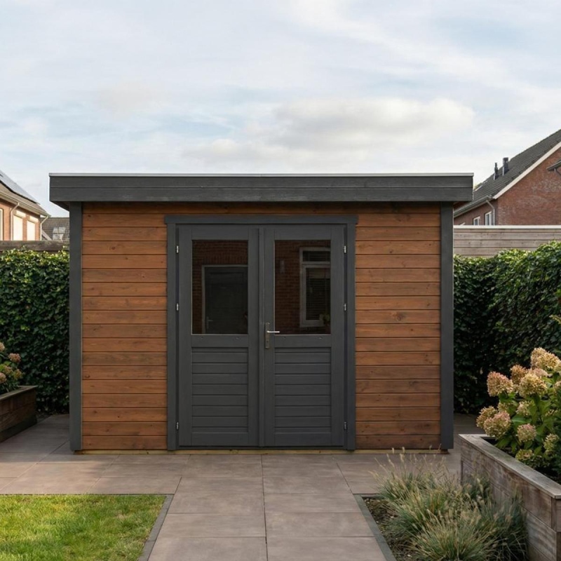 Abri de jardin en bois Freya 4.09x4.09m - 16.73m2 - Ep. 28mm - Traité