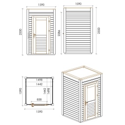 Abri de jardin en bois Veya 1.59x1.59m - 2.53m2 - Ep. 28mm - Traité