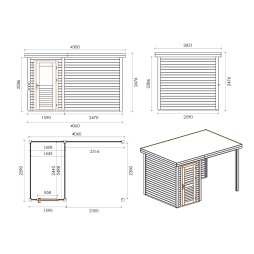 Abri de jardin en bois Mira 4.06x2.59m - 10.51m2 - Ep. 28mm - Traité