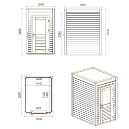 Abri de jardin en bois Veya 1.59x2.09m - 3.32m2 - Ep. 28mm - Traité