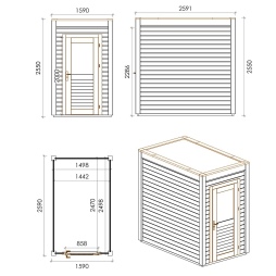Abri de jardin en bois  1.59x2.59m - 4.12m2 - Ep. 28mm - Traité