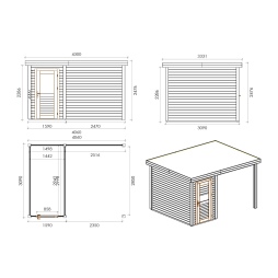 Abri de jardin en bois Mira 1.59x3.09m - 12.54m2 - Ep. 28mm - Traité