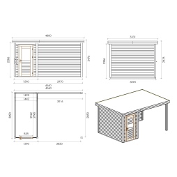 Abri de jardin en bois Mira 1.59x3.09m - 14.09m2 - Ep. 28mm - Traité