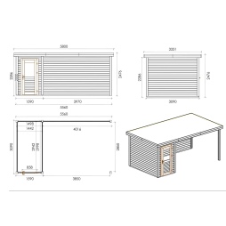 Abri de jardin en bois Mira 1.59x3.09m - 17.18m2 - Ep. 28mm - Traité