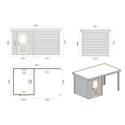 Abri de jardin en bois Vala 2.09x2.59m - 11.81m2 - Ep. 28mm - Traité